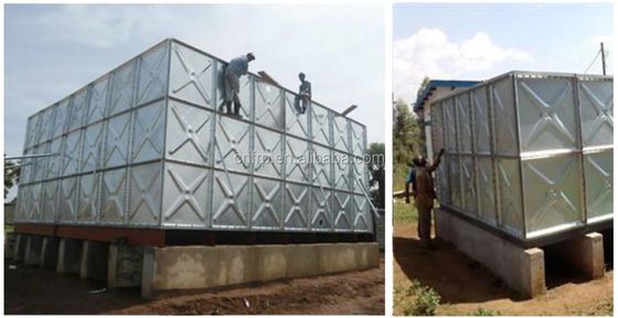 Instalación en techos Tanques de agua con almacenamiento de 5000 litros en paquetes de madera